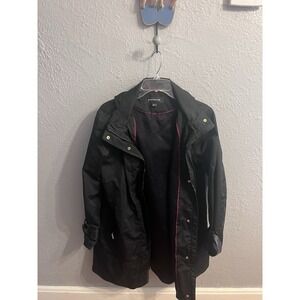 Jones New York Jacket Womens Black Hood Zip Up Rain Coat Size Large